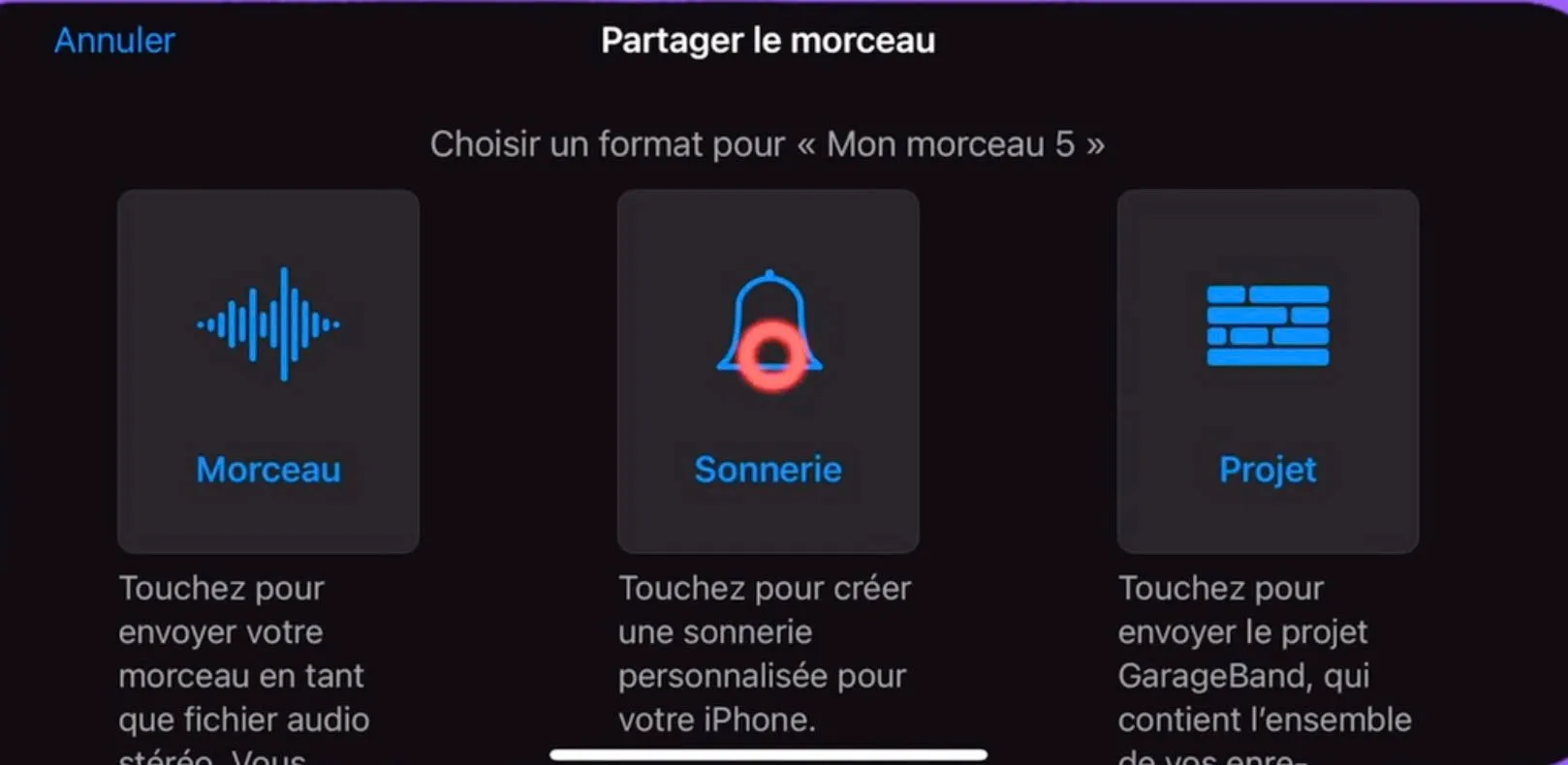 Exporter le fichier en tant que sonnerie