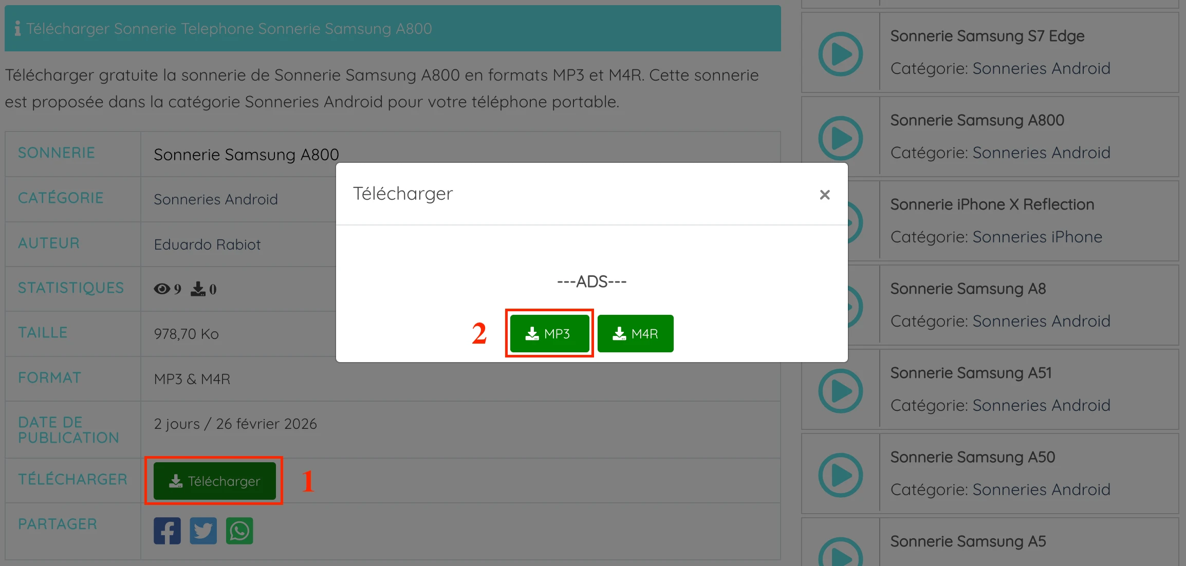 Accès au site Sonneriepro et téléchargement de la sonnerie sur téléphone