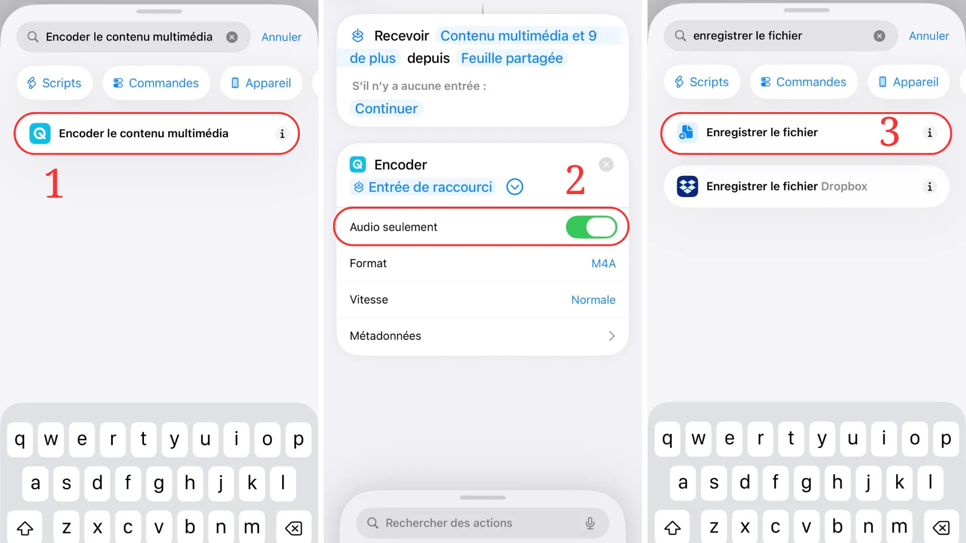 Extraire laudio de la video avec Raccourcis
