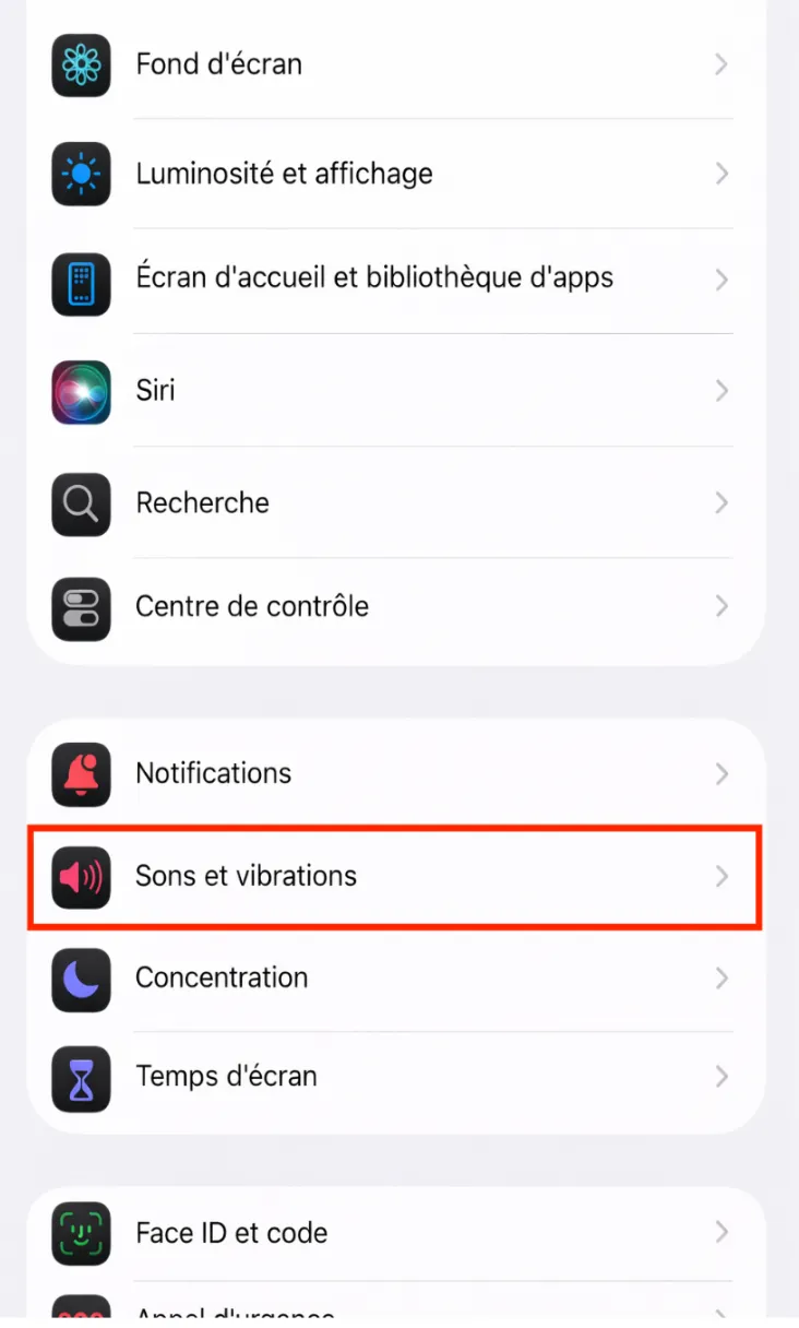 Étape 2 : Appuyez sur Sons et vibrations.