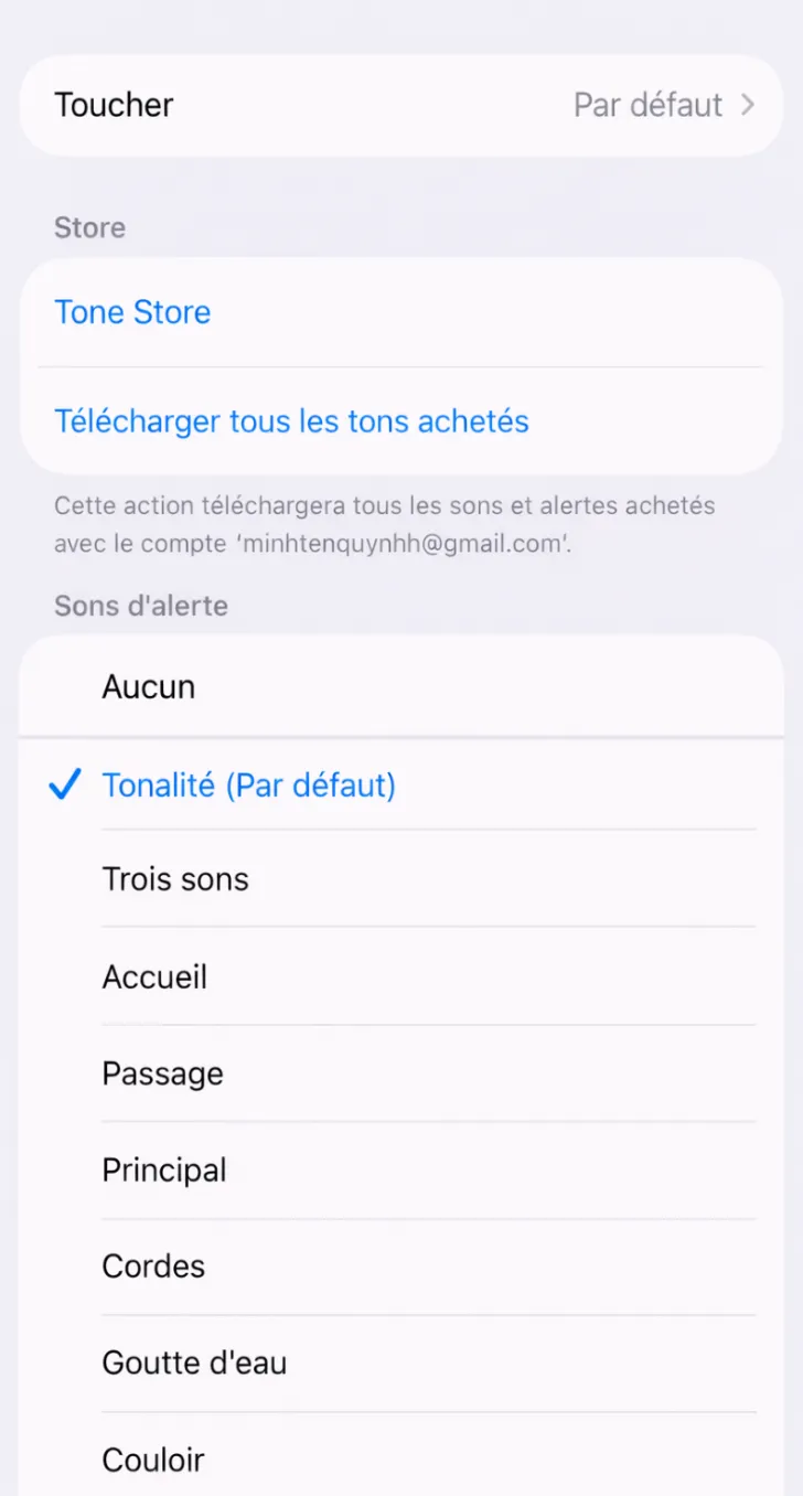 Sélectionnez le son que vous souhaitez définir comme alerte générale du téléphone.